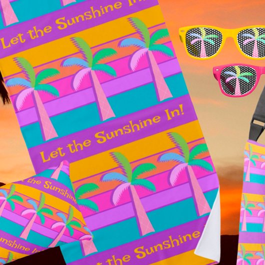 レトロパーソナライズされたサンセットトロピカルパームズ ビーチタオル