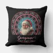 レトロパーソナライズされたサンタピンクマスフローラマンダラ クッション (正面)