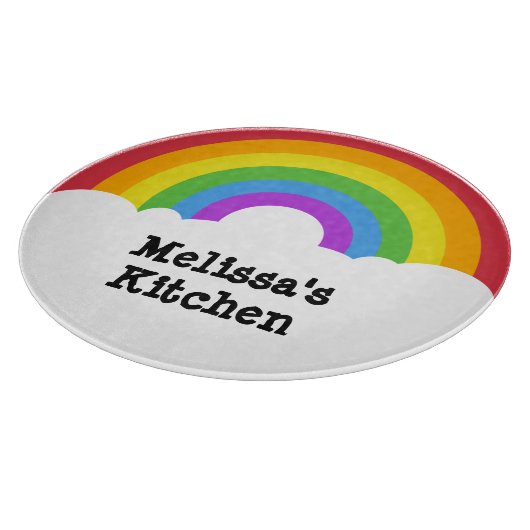 レトロパーソナライズされたスタイルラウンドレインボーアンドクラウド カッティングボード (角)