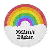レトロパーソナライズされたスタイルラウンドレインボーアンドクラウド カッティングボード (正面)