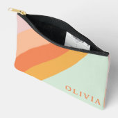レトロパーソナライズされたズストライプミントピーチパステル アクセサリーポーチ (見開き)