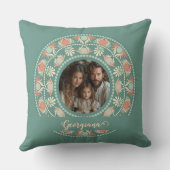 レトロパーソナライズされたセージ&サンドマンダラフォトフレーム クッション (裏面)