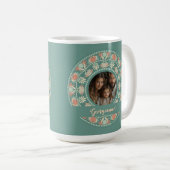 レトロパーソナライズされたセージ&サンドマンダラフォトフレーム コーヒーマグカップ (正面右)