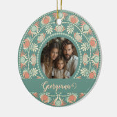 レトロパーソナライズされたセージ&サンドマンダラフォトフレーム セラミックオーナメント (左)