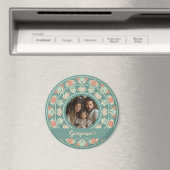 レトロパーソナライズされたセージ&サンドマンダラフォトフレーム マグネット (インサイチュ (食洗機))