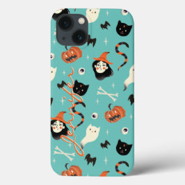 レトロパーソナライズされたハロウィーンウィッチパンプキンパターン iPhone 13ケース