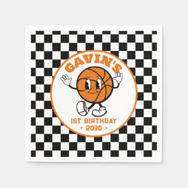 レトロパーソナライズされたバスケットボールバースデーパーティーかわいい スタンダードカクテルナプキン