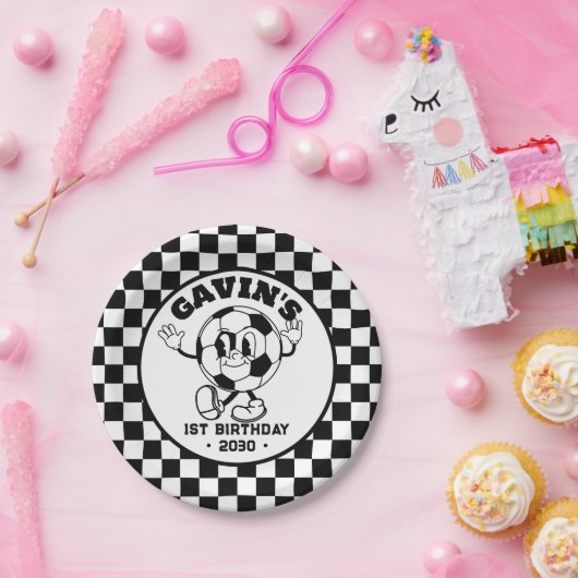 レトロパーソナライズされたバスケットボールバースデーパーティーかわいい ペーパープレート (パーティー)