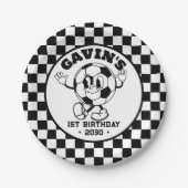 レトロパーソナライズされたバスケットボールバースデーパーティーかわいい ペーパープレート (正面)