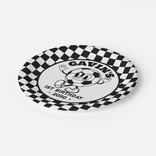 レトロパーソナライズされたバスケットボールバースデーパーティーかわいい ペーパープレート (アングル)