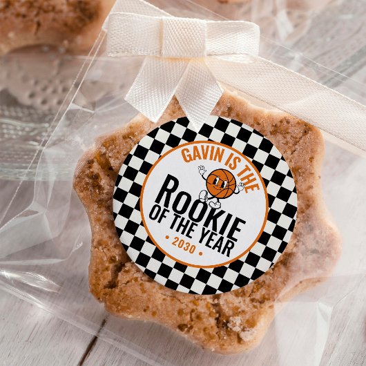 レトロパーソナライズされたバスケットボールバースデーパーティー ラウンドシール