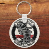 レトロパーソナライズされたバーバーショップ理容師チェアサロン キーホルダー (正面)