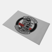 レトロパーソナライズされたバーバーショップ理容師チェアサロン ドアマット (アングル)