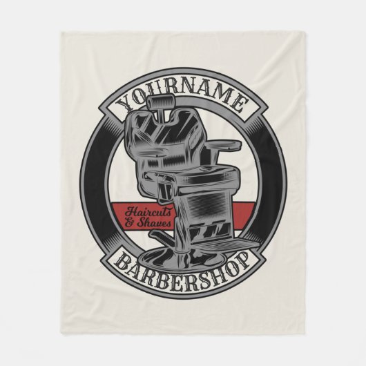 レトロパーソナライズされたバーバーショップ理容師チェアサロン フリースブランケット (正面)