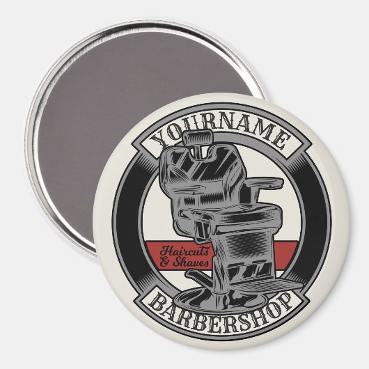 レトロパーソナライズされたバーバーショップ理容師チェアサロン マグネット (正面/裏面)