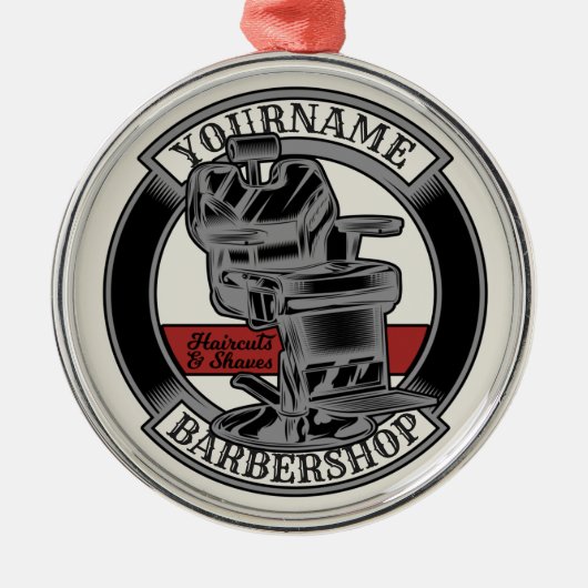 レトロパーソナライズされたバーバーショップ理容師チェアサロン メタルオーナメント (正面)