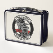 レトロパーソナライズされたバーバーショップ理容師チェアサロン メタルランチボックス (正面)