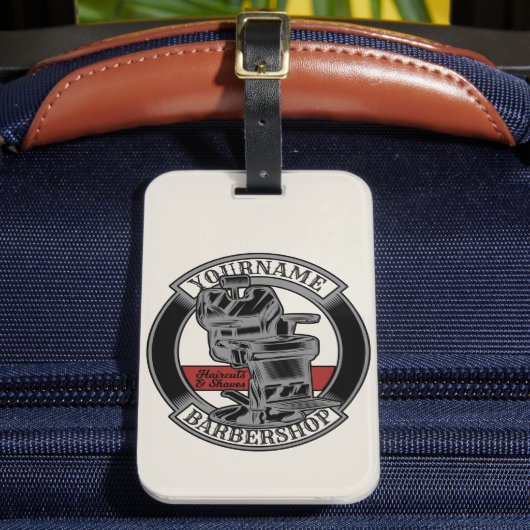 レトロパーソナライズされたバーバーショップ理容師チェアサロン ラゲッジタグ (正面インサイチュ2)