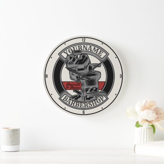 レトロパーソナライズされたバーバーショップ理容師チェアサロン ラージ壁時計 (ホーム)