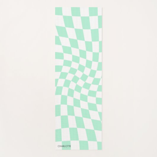 レトロパーソナライズされたパステルミントウェー市松模様にブ ヨガマット (正面)