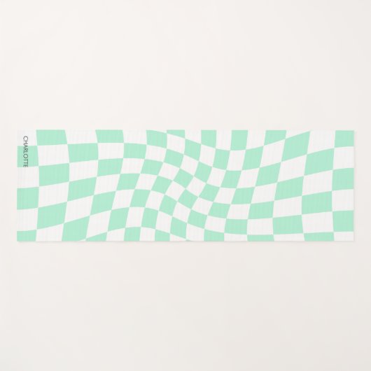 レトロパーソナライズされたパステルミントウェー市松模様にブ ヨガマット (正面(横))
