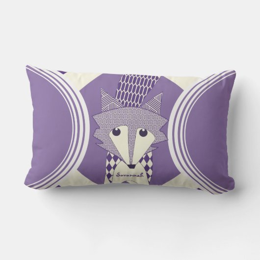 レトロパーソナライズされたパープルとオリーブキツネ枕 ランバークッション (裏面)