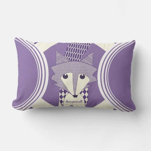 レトロパーソナライズされたパープルとオリーブキツネ枕 ランバークッション (正面)