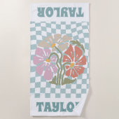 レトロパーソナライズされたビーチタオル名カスタムタオル ビーチタオル (正面)