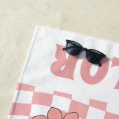 レトロパーソナライズされたビーチタオル名ハッピー顔 ビーチタオル (インサイチュ)