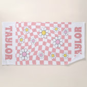 レトロパーソナライズされたビーチタオル名前をカスタムするデイジー ビーチタオル (正面)