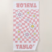 レトロパーソナライズされたビーチタオル名前をカスタムするデイジー ビーチタオル (正面)