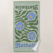 レトロパーソナライズされたビーチタオル名 – 緑 ビーチタオル (正面)