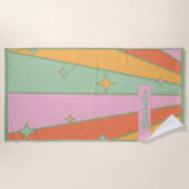 レトロパーソナライズされたビーチタオル名 – 緑 ビーチタオル (正面)