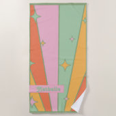 レトロパーソナライズされたビーチタオル名 – 緑 ビーチタオル (正面)