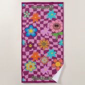 レトロパーソナライズされたビーチタオル | フローラ名 ビーチタオル (正面)