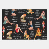 レトロパーソナライズされたピンアップガールズ ラッピングペーパーシート (正面3)