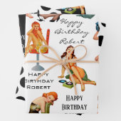 レトロパーソナライズされたピンアップガールズ ラッピングペーパーシート (インサイチュ)