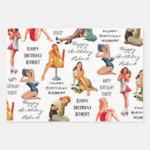 レトロパーソナライズされたピンアップガールズ ラッピングペーパーシート (正面)