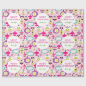 レトロパーソナライズされたピンククリスマスオーナメントキッズ ラッピングペーパー (フラット)