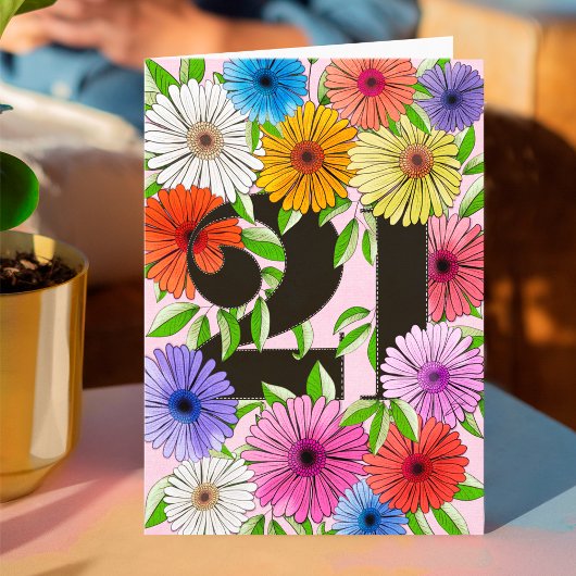 レトロパーソナライズされたピンク21歳のフローラ カード