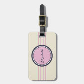 レトロパーソナライズされたピンク、ブルー、クリーム ラゲッジタグ (正面縦)