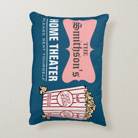 レトロパーソナライズされたファミリーネームホームシアター アクセントクッション (裏面(縦))