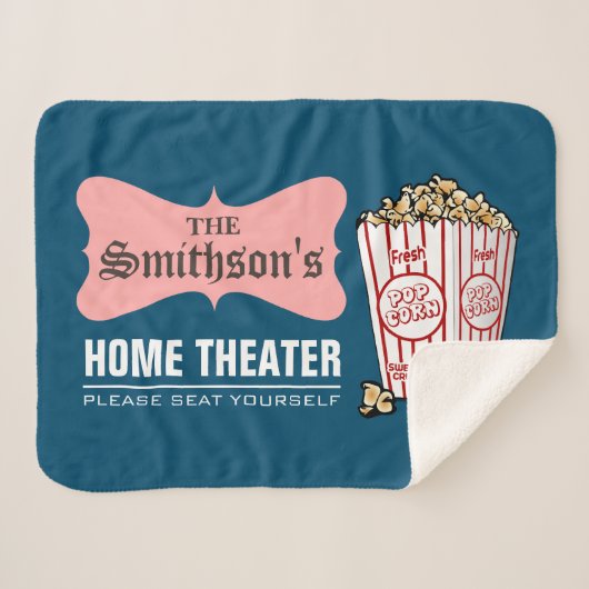 レトロパーソナライズされたファミリーネームホームシアター シェルパブランケット (正面(横))