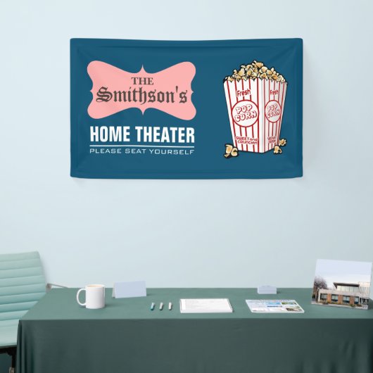 レトロパーソナライズされたファミリーネームホームシアター 横断幕 (トレードショー)