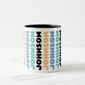 レトロパーソナライズされたファミリ名 ツートーンマグカップ (中央)