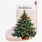レトロパーソナライズされたフェスティバル ラージクリスマスストッキング (裏面)