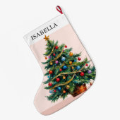 レトロパーソナライズされたフェスティバル ラージクリスマスストッキング (裏面 (吊り時))