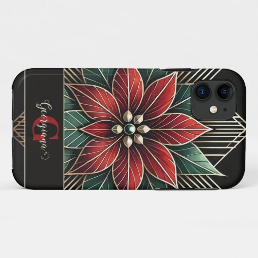 レトロパーソナライズされたフローラアールデコポインセチア Case-Mate iPhoneケース (裏面(横))