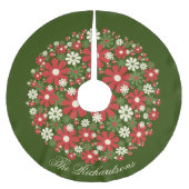 レトロパーソナライズされたフローラクリスマスフラワー ブラッシュドポリエステルツリースカート (正面)