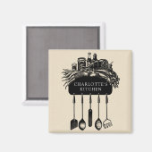 レトロパーソナライズされたブラッククリームキッチン マグネット (正面/裏面)